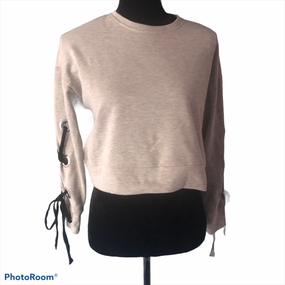 NWT Cupio Lace up sleeve crop sweatshirt XS - Picture 2 of 11